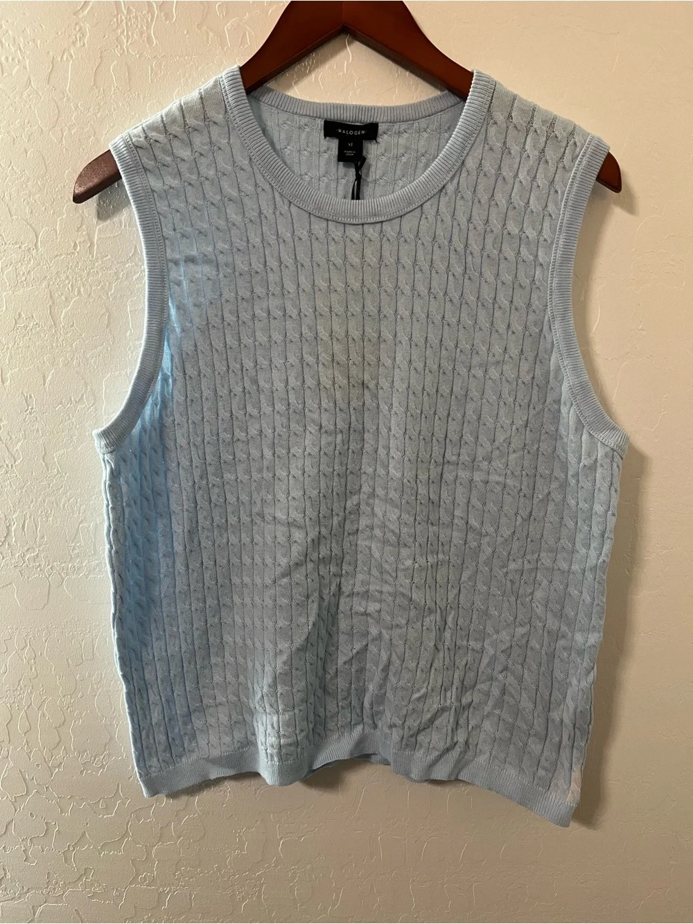 Halogen Light Blue Cable Knit Sleeveless Sweater Vest Crew Neck Size XL NWT